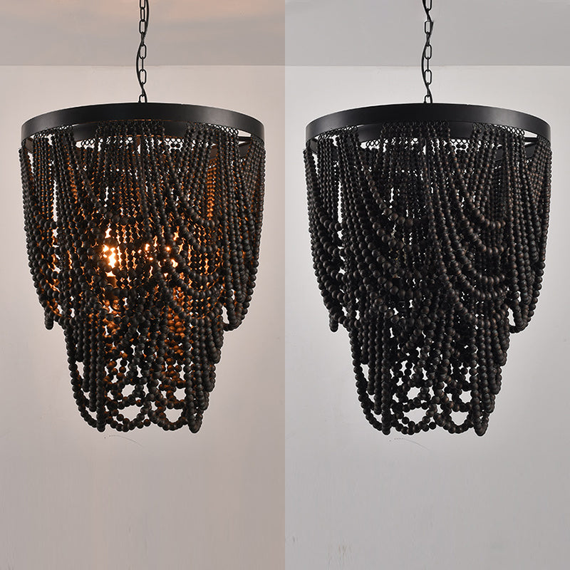 Lustre en bois rétro lustre de style country français de style perle en bois lumière pour le salon