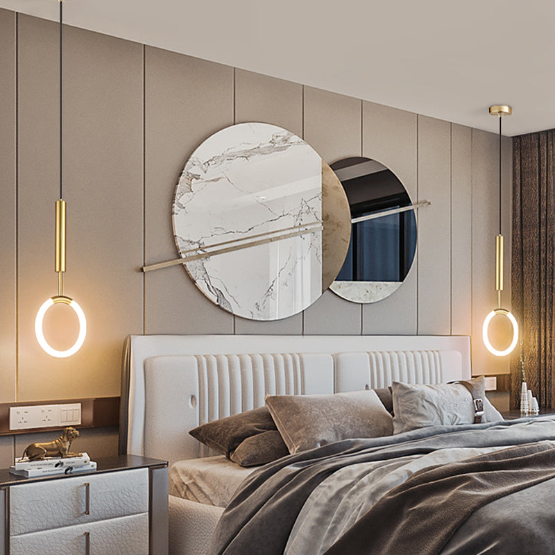 LED Ring Shape Hanging Light Fixture Modern Simple Style Living Room Pendant Light