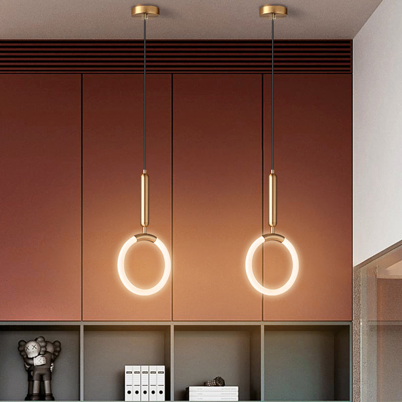 LED Ring Shape Hanging Light Fixture Modern Simple Style Living Room Pendant Light