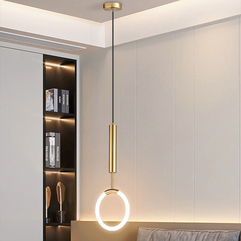 LED Ring Shape Hanging Light Fixture Modern Simple Style Living Room Pendant Light