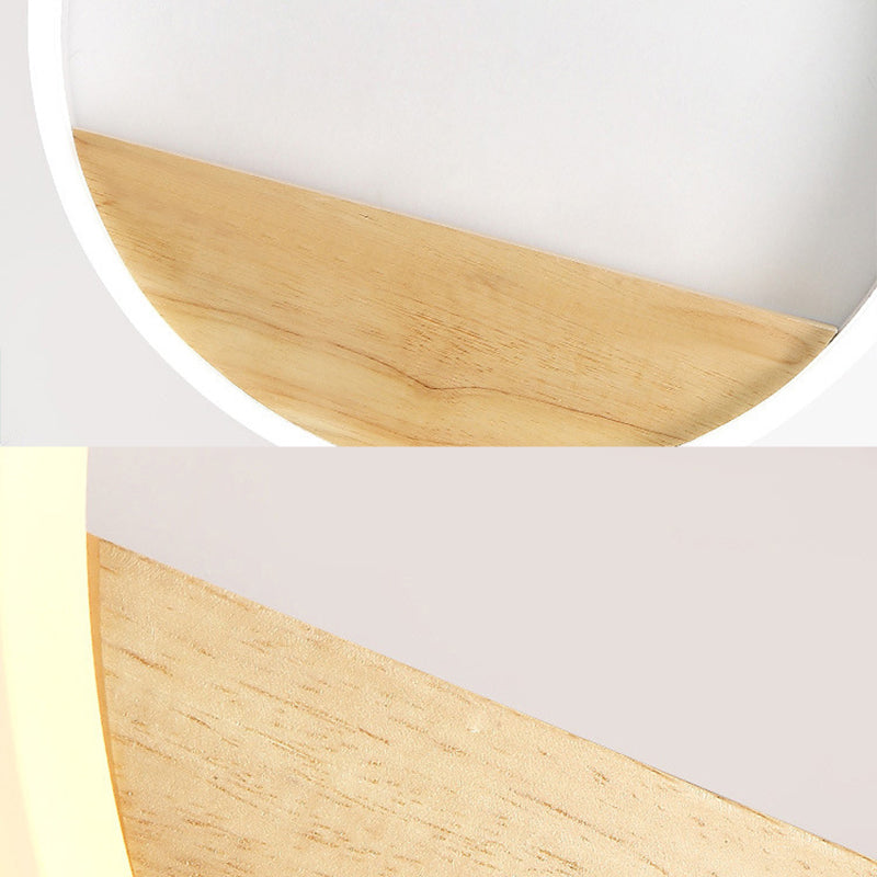 Circular Acrylic LED Wall Sconce Lighting Nordic Wooden Shelf Wall Lamp for Bedroom
