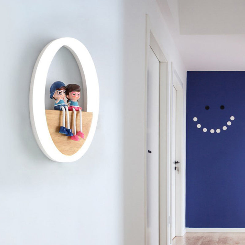 Circular Acrylic LED Wall Sconce Lighting Nordic Wooden Shelf Wall Lamp for Bedroom