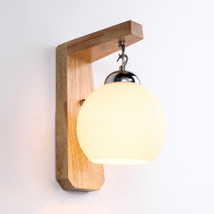 1 Light Wall Sconce Lamp Creative Modern Wood Glass Shade Wall Light for Stairs
