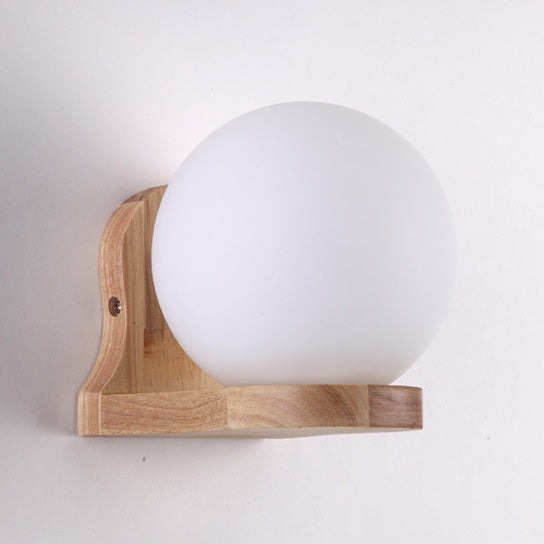 1 Light Wall Sconce Lamp Creative Modern Wood Glass Shade Wall Light for Stairs
