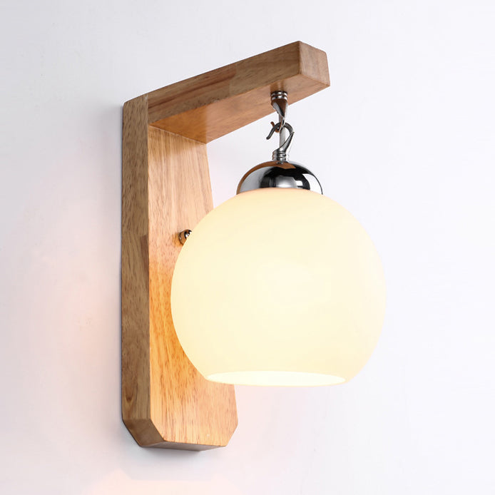 1 Light Wall Sconce Lamp Creative Modern Wood Glass Shade Wall Light for Stairs