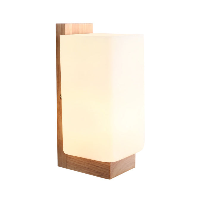1 Light Wall Sconce Lamp Creative Modern Wood Glass Shade Wall Light for Stairs