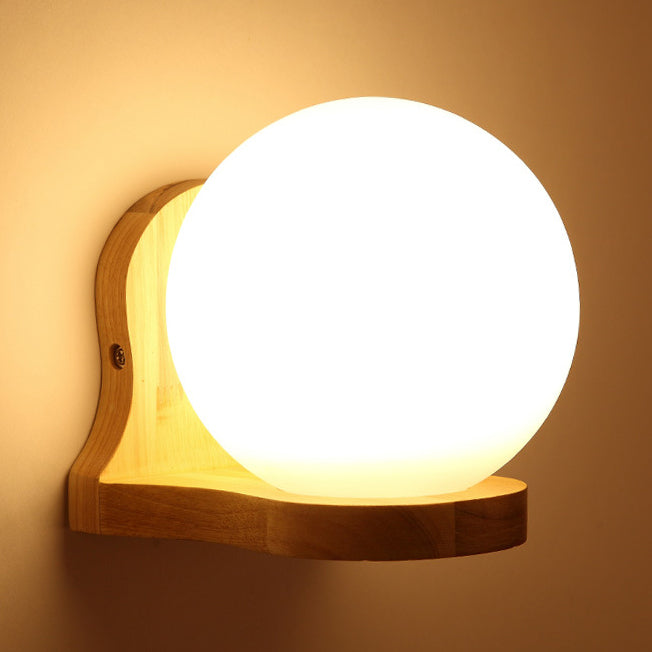 1 Light Wall Sconce Lamp Creative Modern Wood Glass Shade Wall Light for Stairs