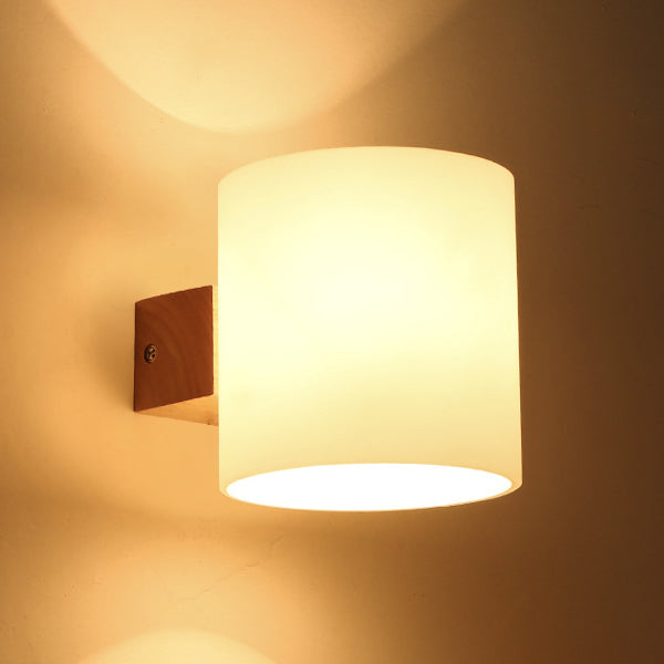 1 Light Wall Sconce Lamp Creative Modern Wood Glass Shade Wall Light for Stairs