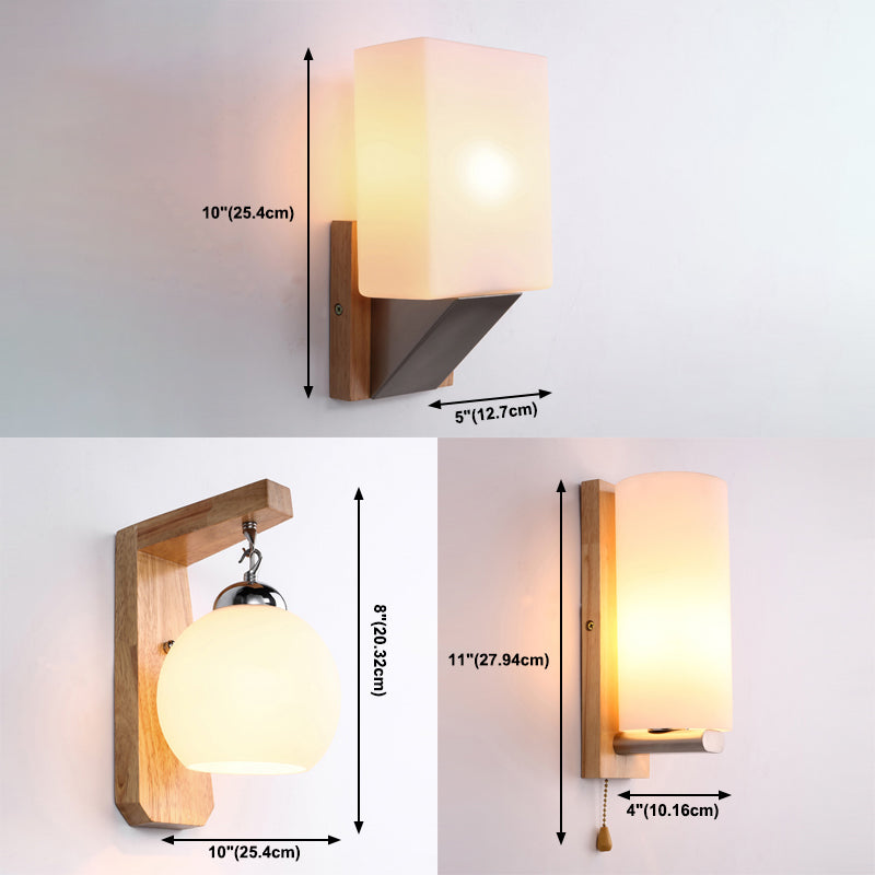1 Light Wall Sconce Lamp Creative Modern Wood Glass Shade Wall Light for Stairs