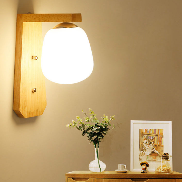 Modern Style Wall Mounted Lamps Wood 1 Light Flush Mount Wall Sconce for Bedroom