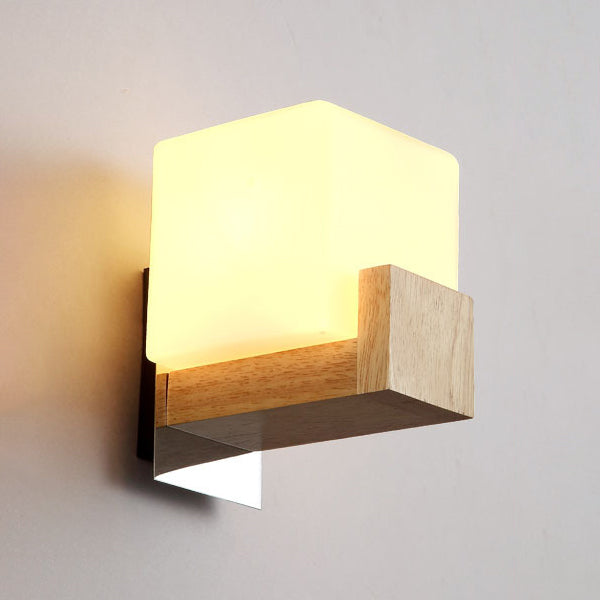 Modern Style Wall Mounted Lamps Wood 1 Light Flush Mount Wall Sconce for Bedroom