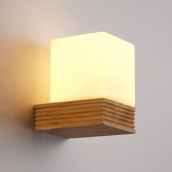 Modern Style Wall Mounted Lamps Wood 1 Light Flush Mount Wall Sconce for Bedroom