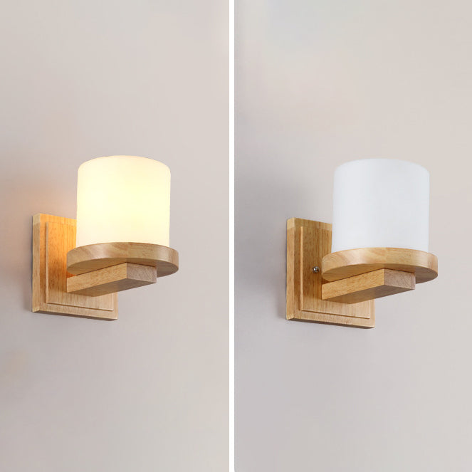 Modern Style Wall Mounted Lamps Wood 1 Light Flush Mount Wall Sconce for Bedroom