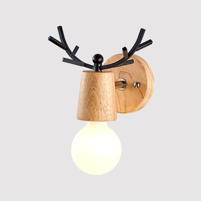 Minimalistic Style Wood Wall Mount Light Fixture Deer Wall Sconce Light for Bedroom