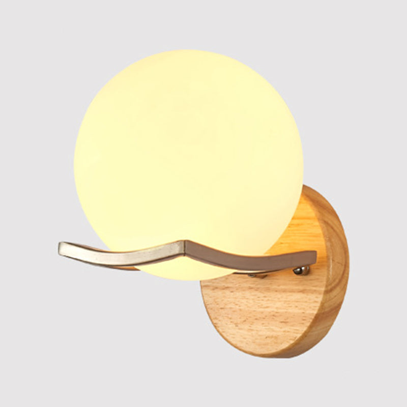 Modern Simple Glass Wall Sconce Wooden 1-Light Wall Light for Bedroom and Aisle