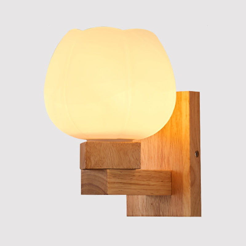 Modern Simple Glass Wall Sconce Wooden 1-Light Wall Light for Bedroom and Aisle