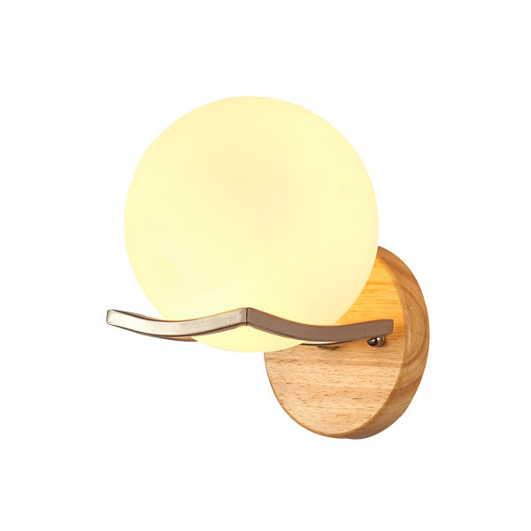Modern Simple Glass Wall Sconce Wooden 1-Light Wall Light for Bedroom and Aisle