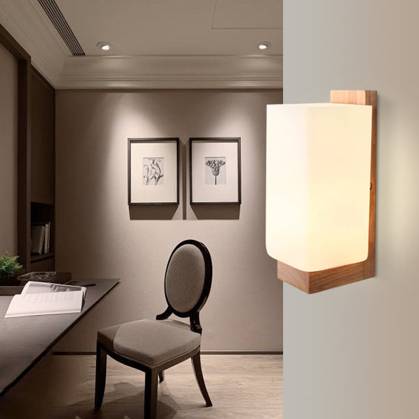 Wood Frame Wall Lighting Contemporary Single Head Wood Sconce Light Fixture for Living Room