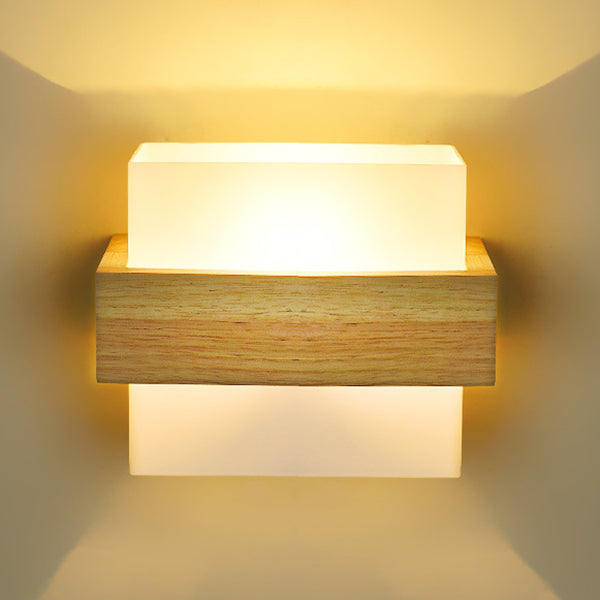 Wood Frame Wall Lighting Contemporary Single Head Wood Sconce Light Fixture for Living Room