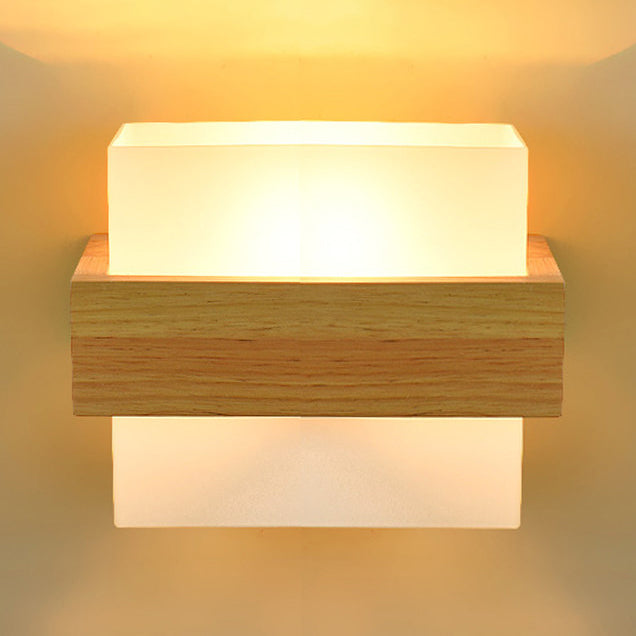 Wood Frame Wall Lighting Contemporary Single Head Wood Sconce Light Fixture for Living Room