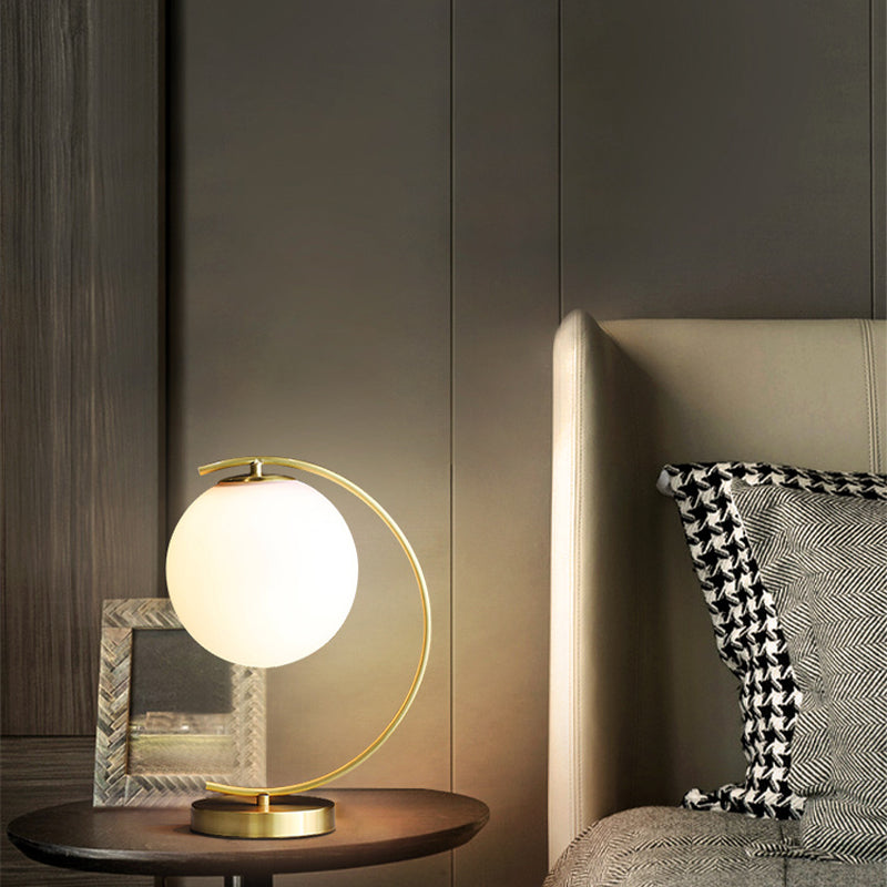 Modern Night Table Lamps 1-Light Bedroom Globe Nightstand Lights with White Glass Shade