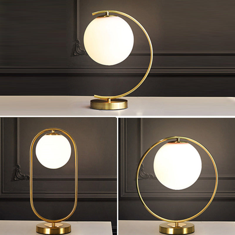 Modern Night Table Lamps 1-Light Bedroom Globe Nightstand Lights with White Glass Shade