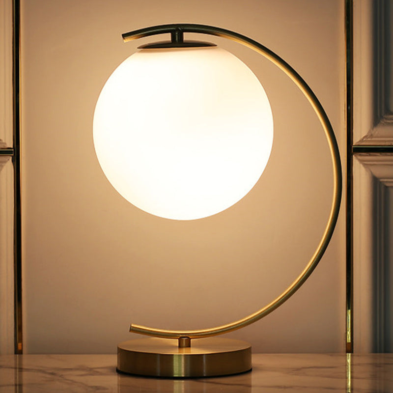 Modern Night Table Lamps 1-Light Bedroom Globe Nightstand Lights with White Glass Shade