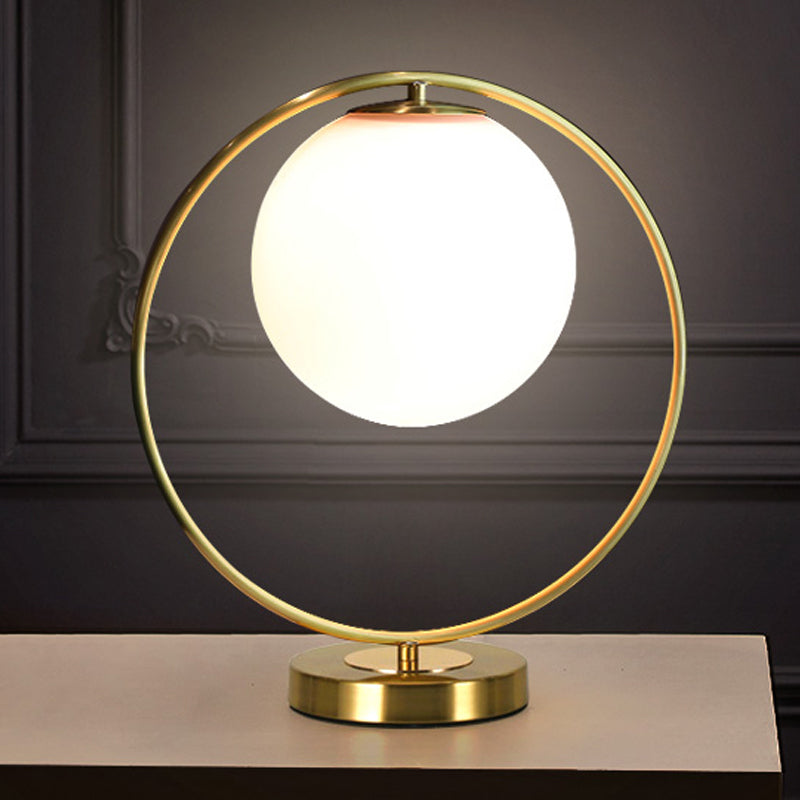 Modern Night Table Lamps 1-Light Bedroom Globe Nightstand Lights with White Glass Shade