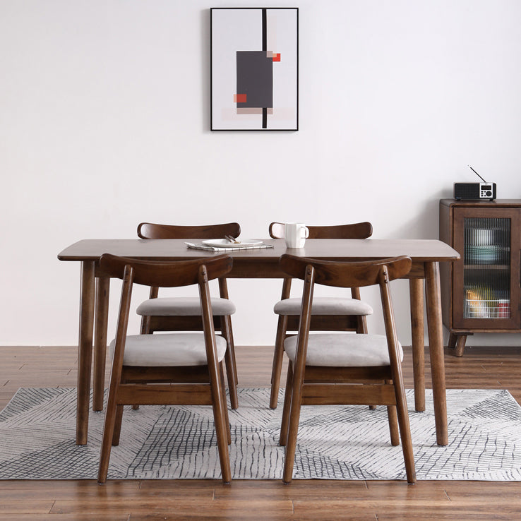 Rectangle Rubber Wood Table Modern Dining Table in Walnut with 4 Legs for Restaurant