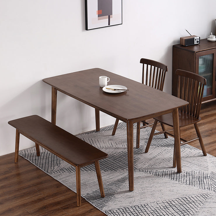 Rectangle Rubber Wood Table Modern Dining Table in Walnut with 4 Legs for Restaurant