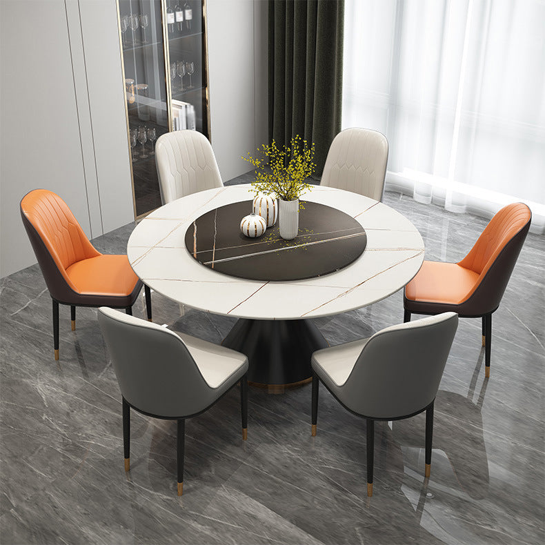 Table à manger en pierre fritrée de style moderne Table ronde de base piédestal pour la maison avec platine