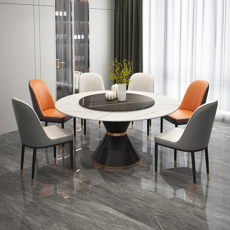 Table à manger en pierre fritrée de style moderne Table ronde de base piédestal pour la maison avec platine