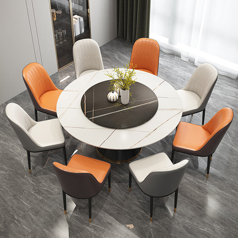 Table à manger en pierre fritrée de style moderne Table ronde de base piédestal pour la maison avec platine