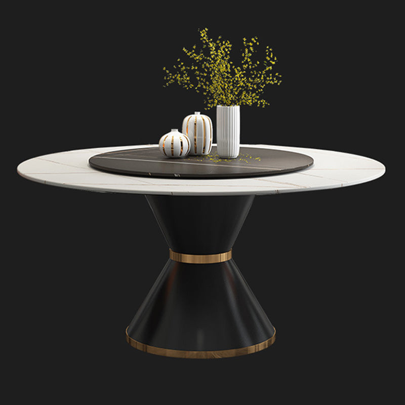 Table à manger en pierre fritrée de style moderne Table ronde de base piédestal pour la maison avec platine