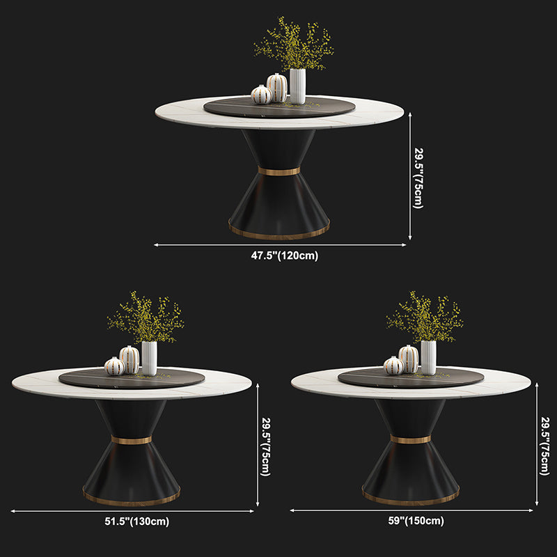 Table à manger en pierre fritrée de style moderne Table ronde de base piédestal pour la maison avec platine