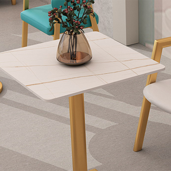 Traditional Luxury Dining Room Table Sintered Stone Table with Gold Metal Base