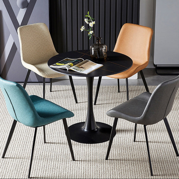 Round Tulip Base Modern Dining Table Two-Color Fixed Table with Sintered Stone