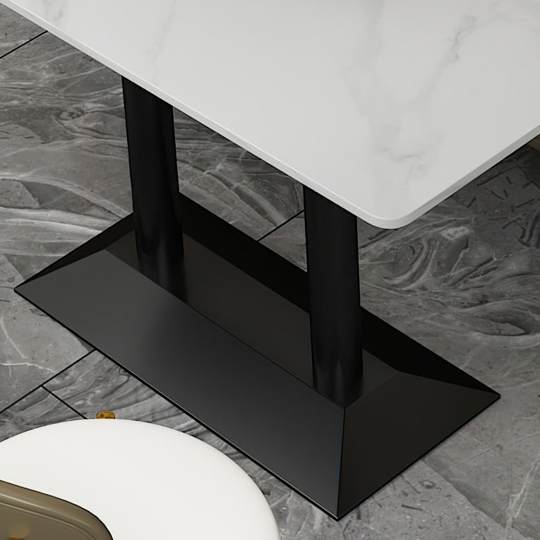 Industrial Dining Table White Sintered Stone Table with Black Metal Base for Dining Room