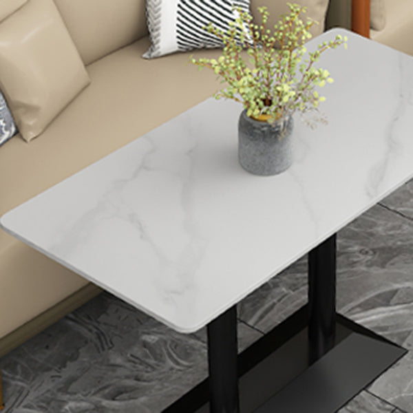Industrial Dining Table White Sintered Stone Table with Black Metal Base for Dining Room