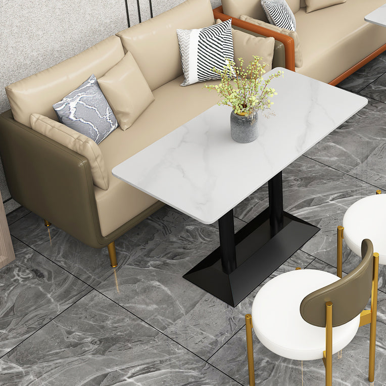 Industrial Dining Table White Sintered Stone Table with Black Metal Base for Dining Room