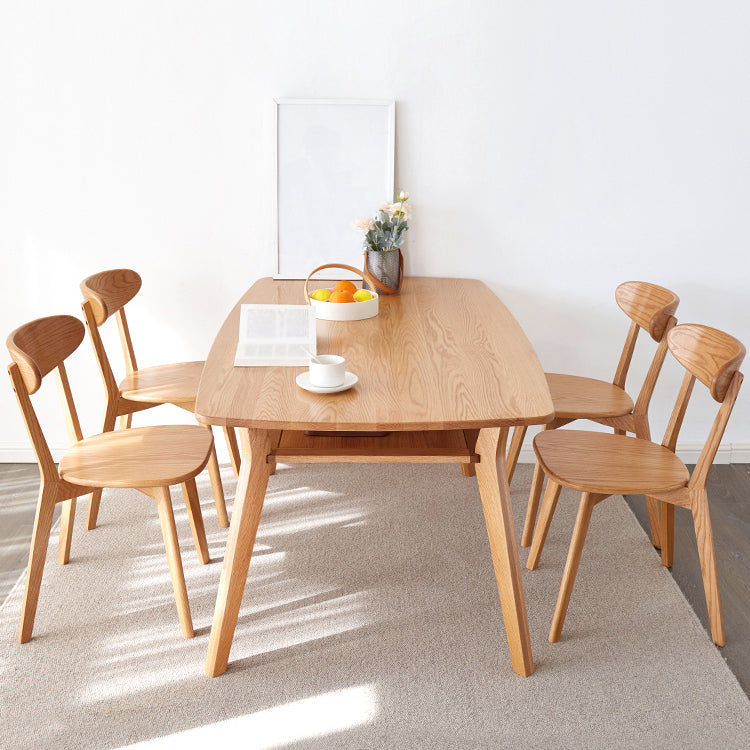 Storage Oak Wood Dining Table in Nature Rectangle Kitchen Table with 4 Legs