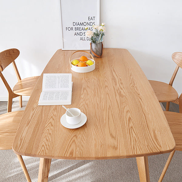Storage Oak Wood Dining Table in Nature Rectangle Kitchen Table with 4 Legs