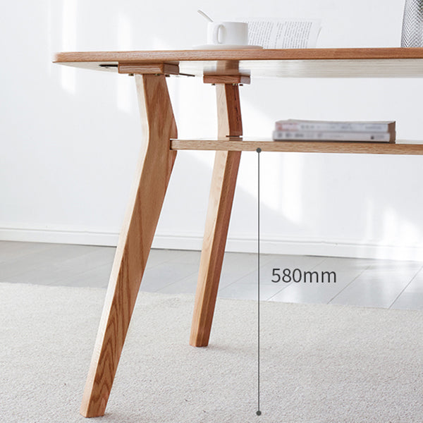 Storage Oak Wood Dining Table in Nature Rectangle Kitchen Table with 4 Legs