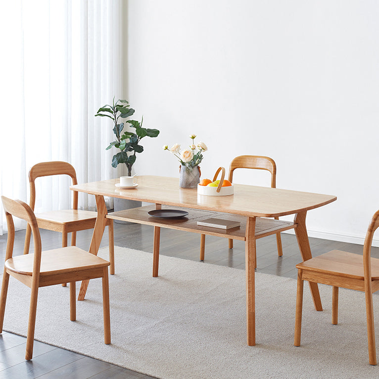 Storage Oak Wood Dining Table in Nature Rectangle Kitchen Table with 4 Legs