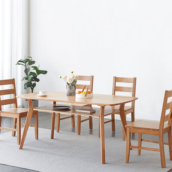 Storage Oak Wood Dining Table in Nature Rectangle Kitchen Table with 4 Legs