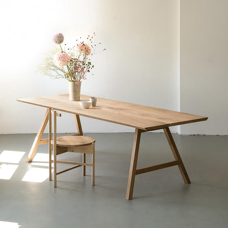 Rectangle Pine Solid Wood Table Modern Kitchen Dining Table in Nature with Double Pedestal