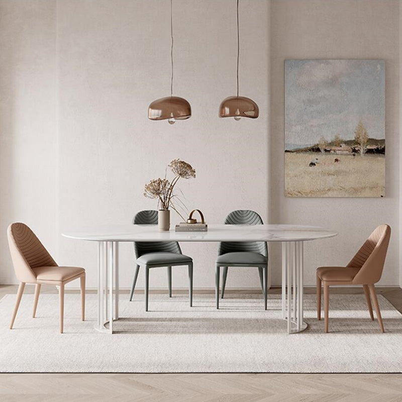 Metal Modern Double Pedestal Dining Table Sintered Stone Top Table for Dining Room and Kitchen