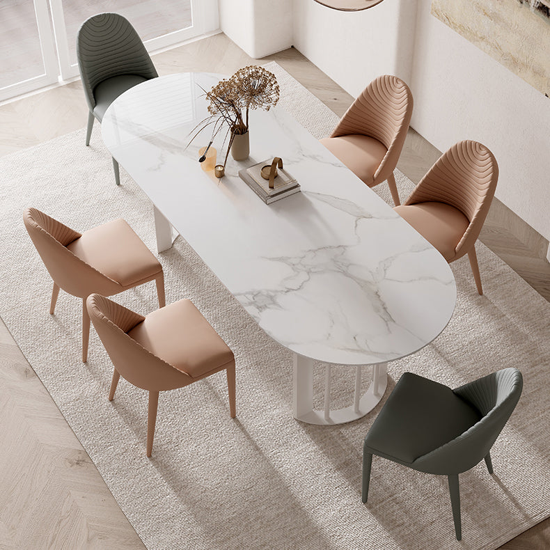 Metal Modern Double Pedestal Dining Table Sintered Stone Top Table for Dining Room and Kitchen