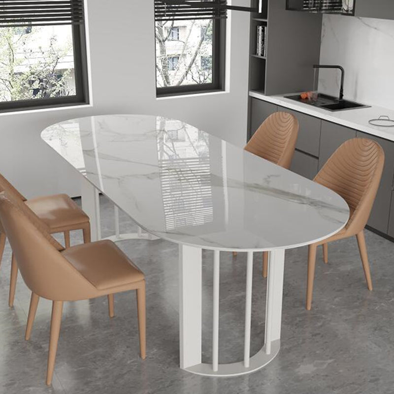 Metal Modern Double Pedestal Dining Table Sintered Stone Top Table for Dining Room and Kitchen