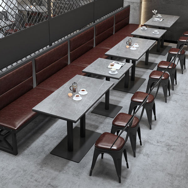 Industriële keukentafel van gesinterde steen, grijze tafel met zwart frame voor eetkamer